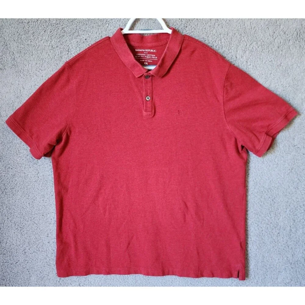 Banana Republic Red Heather Slim Fit Pique Polo Shirt Size XXL Tall 100% Cotton‎